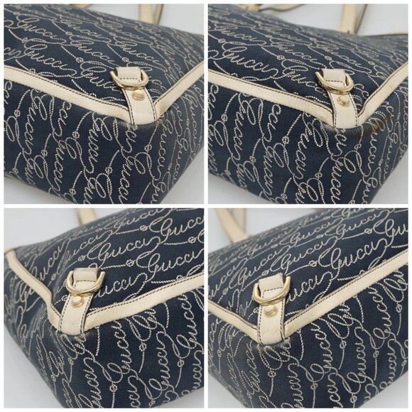 GUCCI Abbey Tote Bag Canvas Navy Gold 141472 Auth - Picture 16 of 16